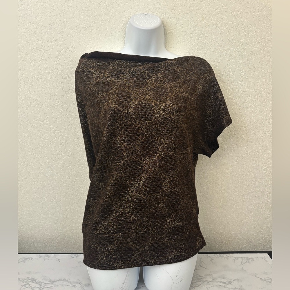 NY Collection Petite SZ PM Red Black Short Sleeve Festive Top Boat Neck - Picture 1 of 5